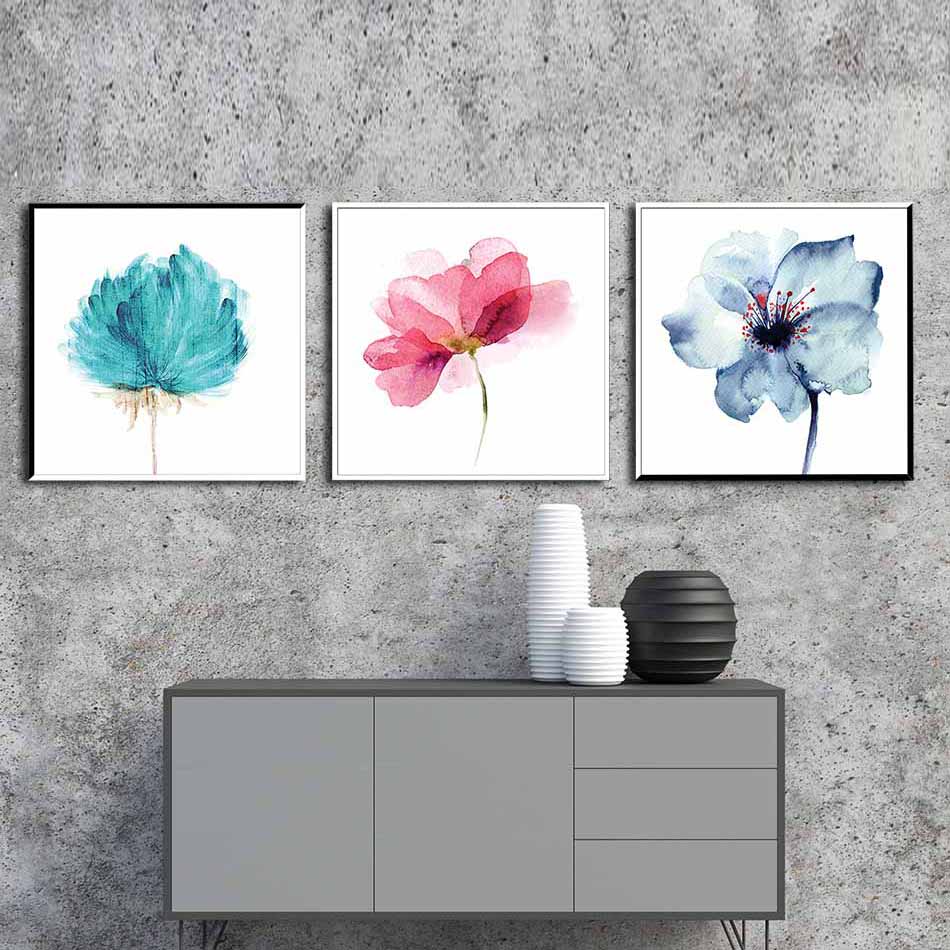 Bộ 3 tranh canvas decor hoa  - màu mực nước - DC011