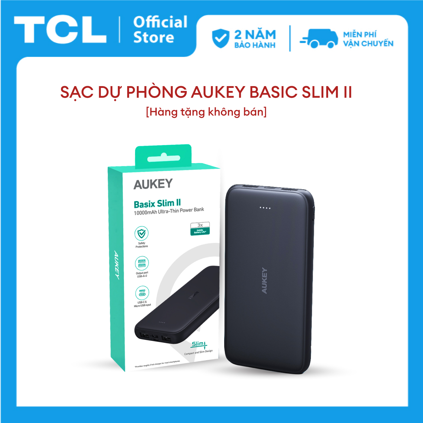 [Hàng tặng không bán] Pin sạc dự phòng Aukey Basix Slim PB N99 10000mAh - Hàng chính hãng