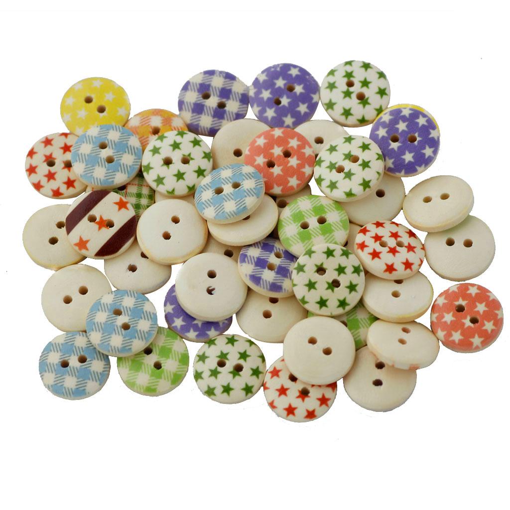 200Pcs 15mm Round Painted Wooden Button Sewing Buttons 2 Holes For Craft