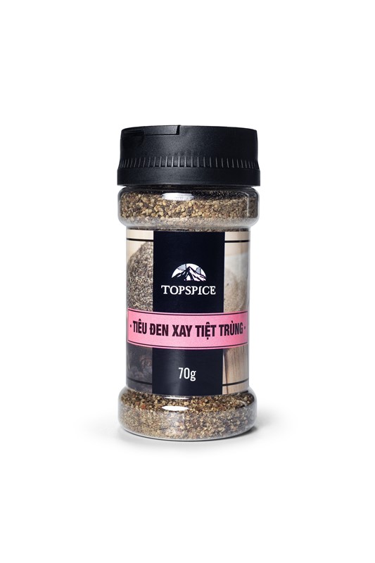 Chai tiêu đen xay – 70g – loại tiện lợi, rắc ngay được vào món ăn – sử dụng cho nấu ăn đa dạng các món: thịt bò, cá kho, rau xào, canh, soup,…