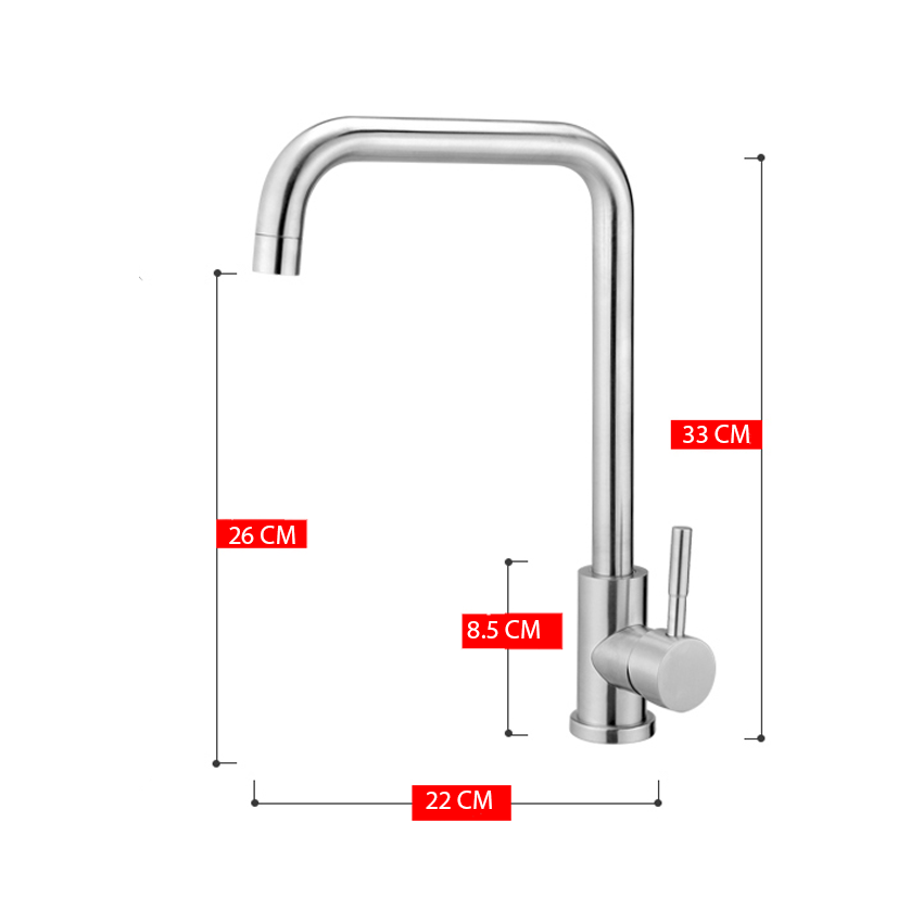 Vòi rửa chén bát nóng lạnh cắm chậu OS602 Inox 304 nguyên khối- tặng 2 dây cấp nóng lạnh inox dài 60cm