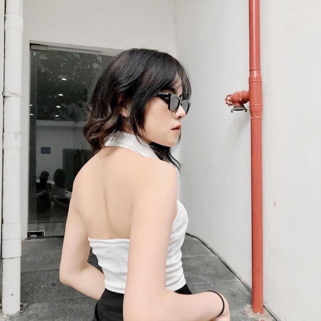 Áo Croptop cổ vuông buộc nơ lưng có mút ngực GenY - Áo Kiểu Nữ Hở Lưng Ôm Body Chất Thun Gân Dày Dặn Siêu Xinh