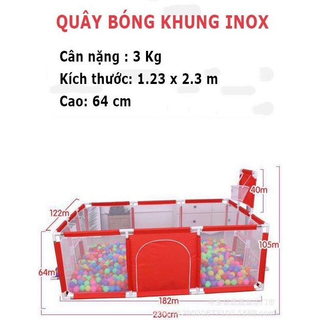 Quây bóng lều chơi bóng cho bé, Nhà bóng cho bé khung inox chữ nhật tặng kèm 10 quả bóng