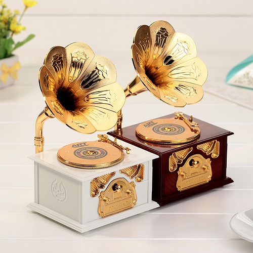 Hộp đựng trang sức kiêm hộp nghe nhạc hình hoa loa kèn phong cách cổ điển sang trọng 22.5x13x11cm, chọn màu theo ý- Hộp nhạc máy hát cổ điển - hoài cổ một thời+ Qùa tặng kèm