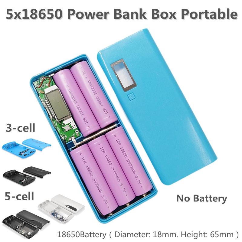 5x18650 Power Bank Box Portable 5V Dual USB Sạc điện thoại di động Vỏ DIY 18650 Giá đỡ pin Hộp sạc có đèn LED Màu sắc: Đen 3 ô