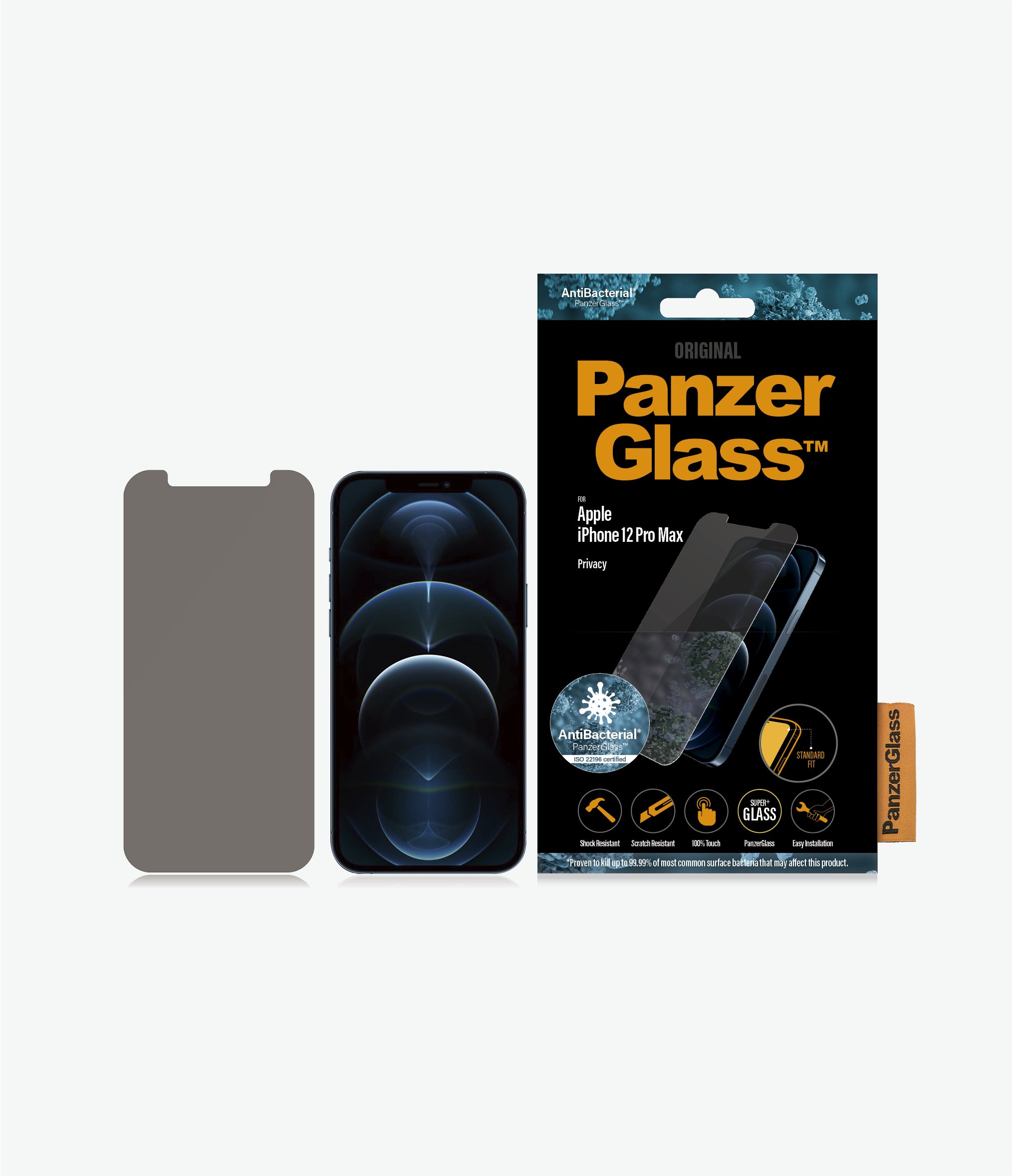 Kính Cường Lực PanzerGlass black kháng khuẩn &amp; chống nhìn trộm iPhone 12 | 12 Pro | 12 Pro Max - Hàng chính hãng