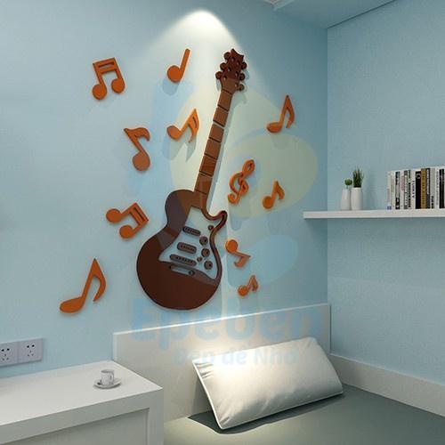 Tranh dán tường mica 3d decor khổ lớn electric guitar spirit rock trang trí phòng nhạc