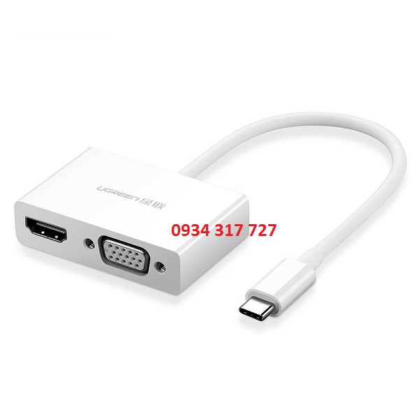 Cáp chuyển đổi USB type C to HDMI/VGA hỗ trợ full HD 3D 4Kx2K chính hãng Ugreen 30843 hàng chính hãng