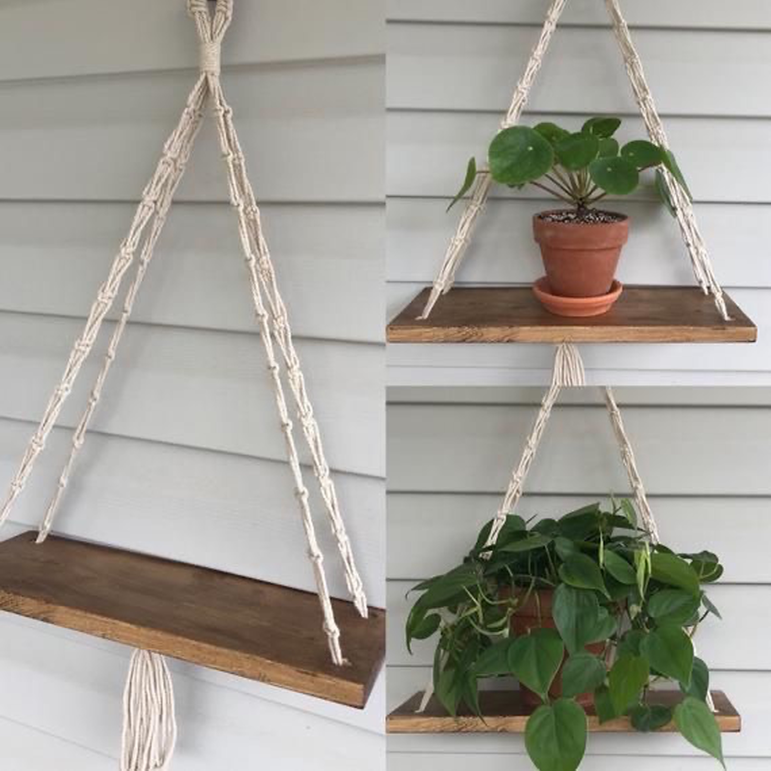 Kệ gỗ treo tường bằng dây Macramé, màu nâu , Kệ tết dây thủ công kiểu dáng đơn giản phù hợp mọi không gian nội thất. KT 40x15cm. KG22321