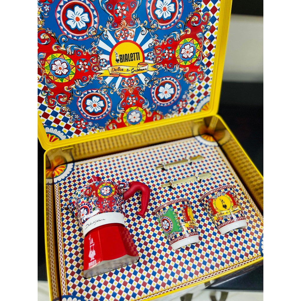 Set quà tặng ấm pha cafe BIALETTI DOLCE&amp;GABBANA MOKA EXPRESS, LY VÀ KHUẤY CÀ PHÊ - Hàng chính hãng