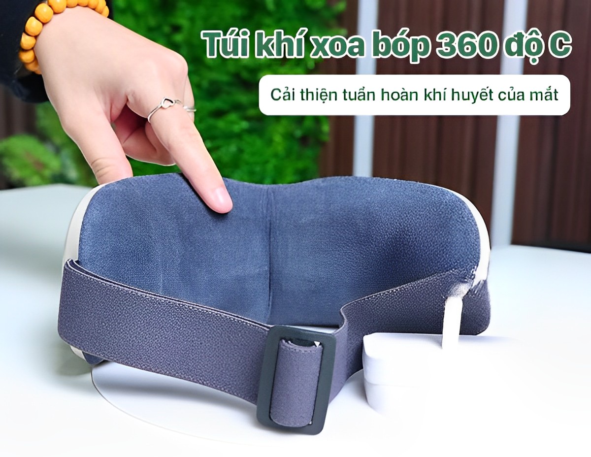 Máy massage mắt , máy mátxa mắt giảm cuồng thâm,bọng mắt, đau mắt loại dùng pin HY-01 cao cấp,máy masage mắt với các chế độ bóp khí,rung và nhiệt kết hợp bluetooth nghe nhạc