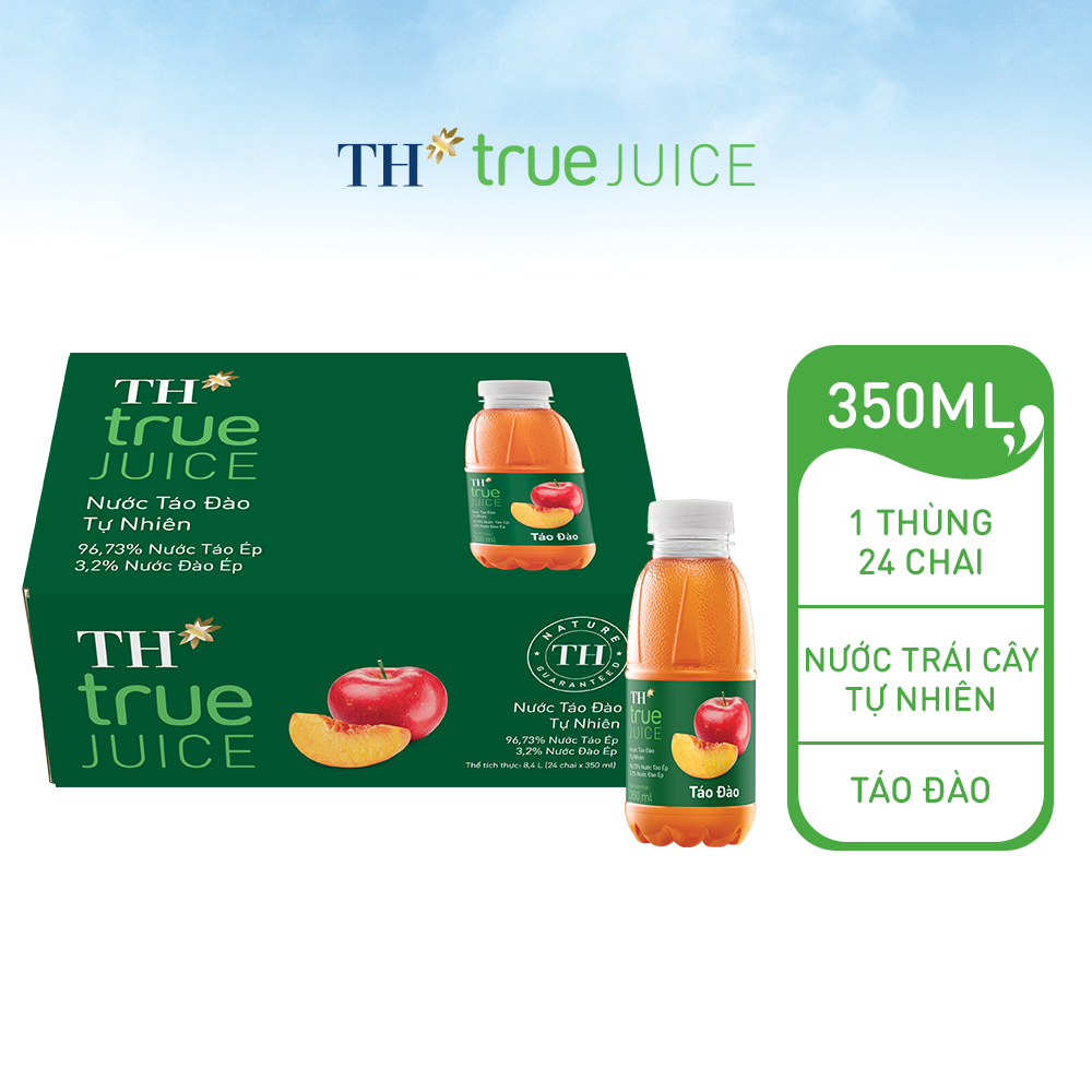 Thùng 24 chai nước táo đào tự nhiên TH True Juice 350ml (350ml x 24)