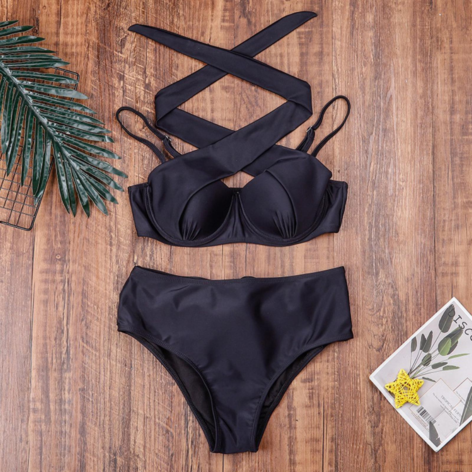 Women's Sexy High Cut Triangle Bathing Suits Padded Halter Bra Set Swimsuit Two Pieces Beachwear