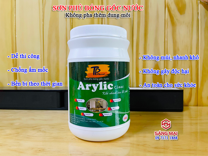 Sơn phủ bóng( Hộp 1kg ) - Sơn lau gỗ gốc nước: dễ sử dụng, không độc hại, an toàn cho sức khoẻ