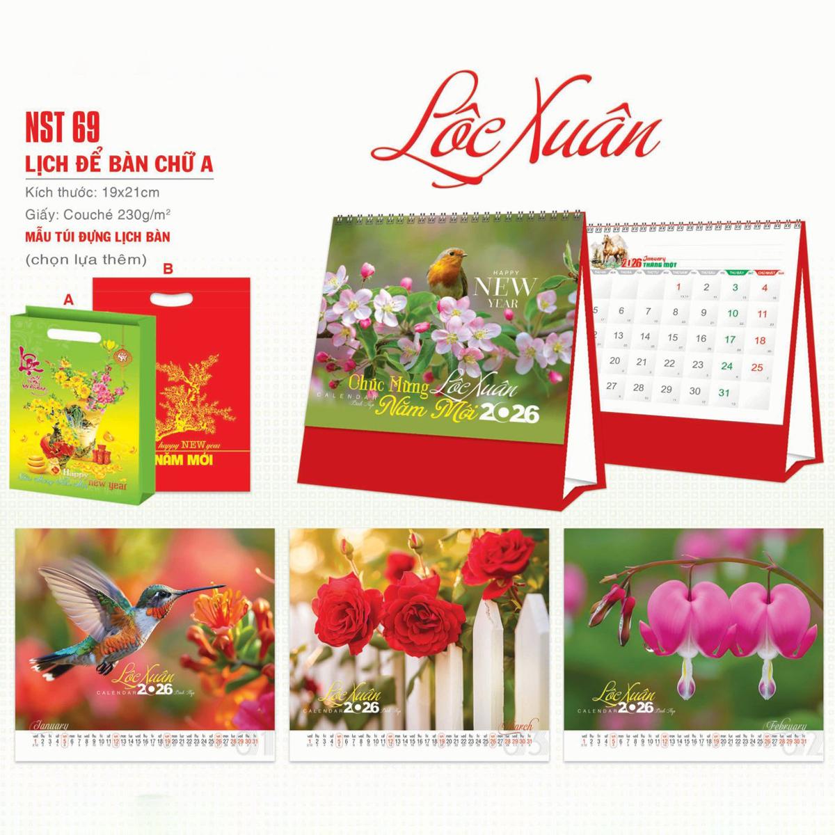 Lịch Để Bàn Chữ A - Lộc Xuân - NST 69