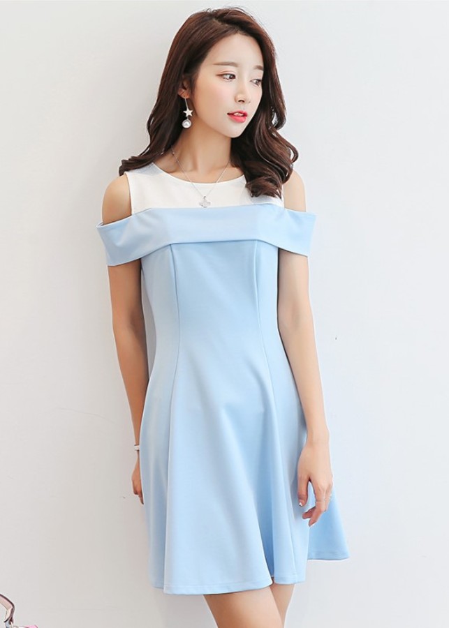 Đầm dự tiệc hở vai thanh lịch Mã: DA5190 - XANH NHẠT