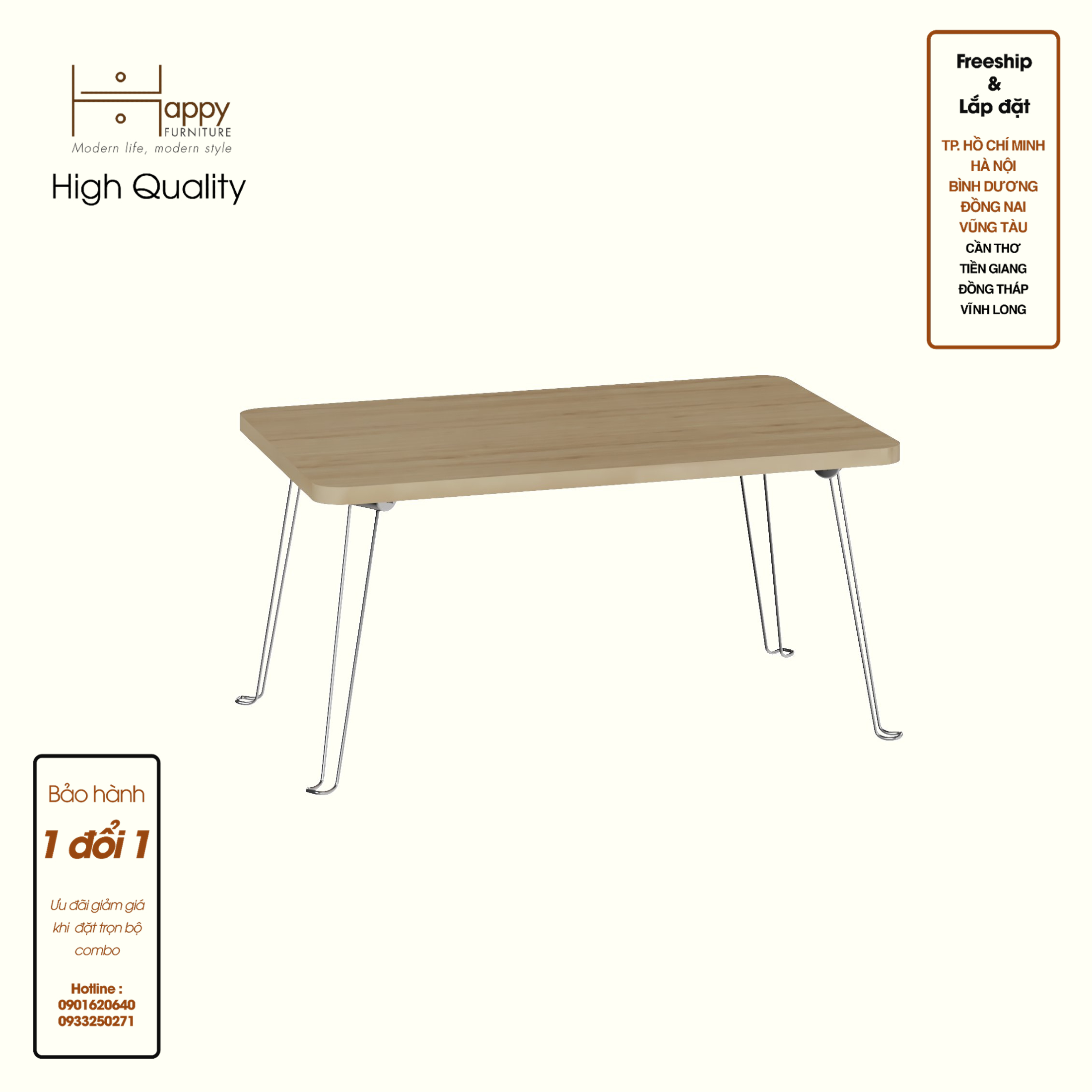 Bàn gấp gọn gỗ công nghiệp MDF chống ẩm cao cấp, 60cm x 40cm x 30cm , BAN_G01
