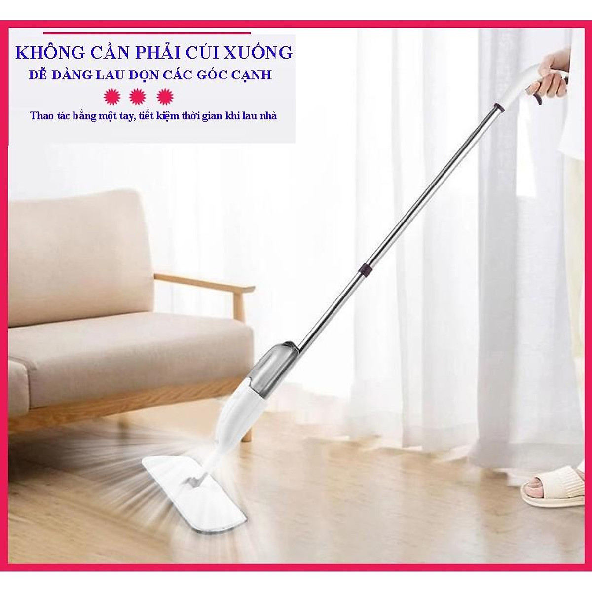 Cây Lau Nhà Phun Sương, Chổi Lau Phun Sương, Chổi Lau Nhà Cao Cấp Tay Cầm Cán Dài, Lau Dọn Đơn Giản