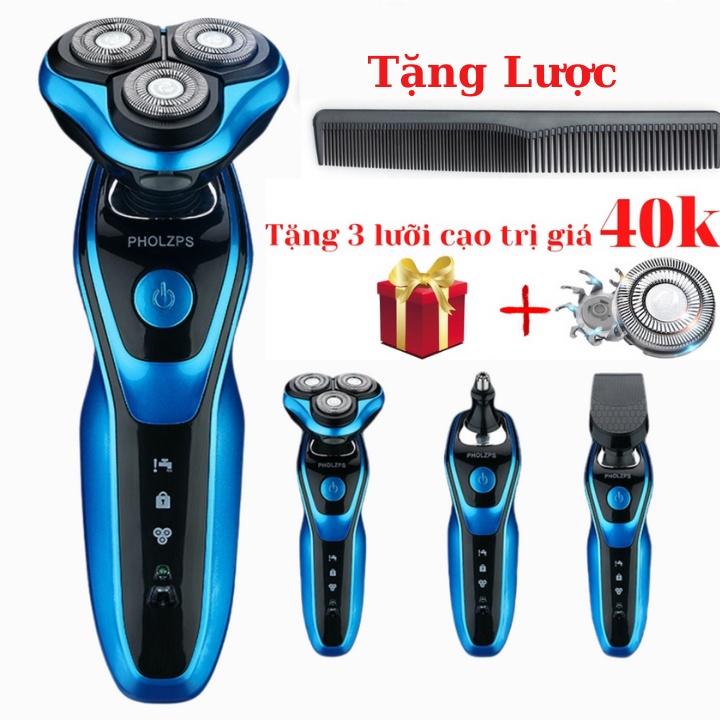 Máy Cạo Râu Đa Năng 3 Lưỡi Kép - Thông Minh Chống Nước Tặng Quà + Tặng 3 Lưỡi cao trị giá 40k