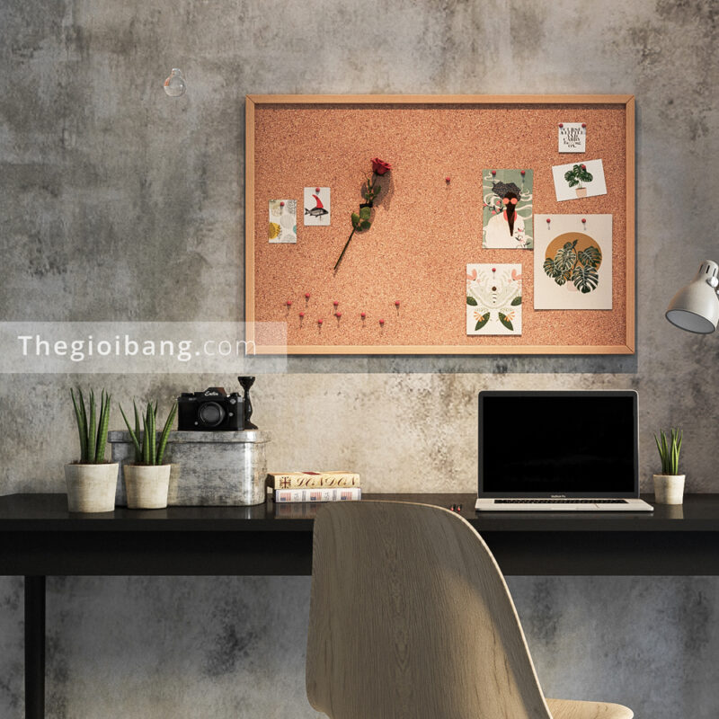 Bảng Ghim Lie Khung Gỗ Easyboard - KT 90x120cm - Bảng Ghim Bần Tân Hà - Tặng Phụ Kiện