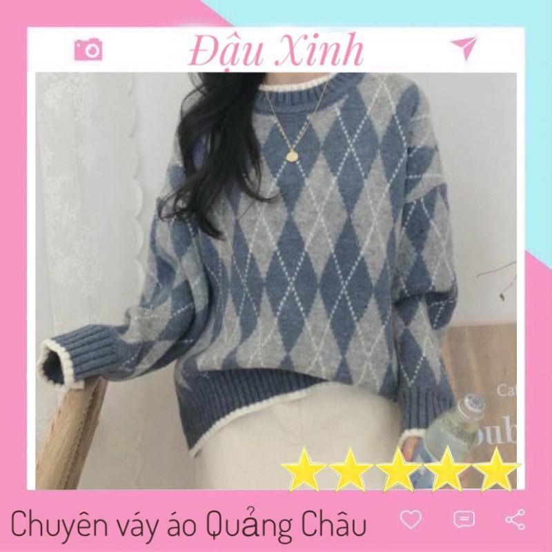 Áo len thổ cẩm dài tay cổ tròn kiểu dáng hàng Quốc - 090