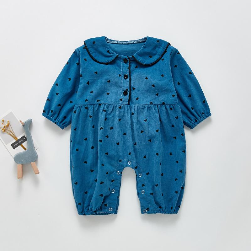 Trẻ Sơ Sinh Dài Tay Rompers Thu Đông Bé Gái Quần Áo Búp Bê Em Bé Gái Cổ Tim In Rompers Sơ Sinh Rompers Quần Áo