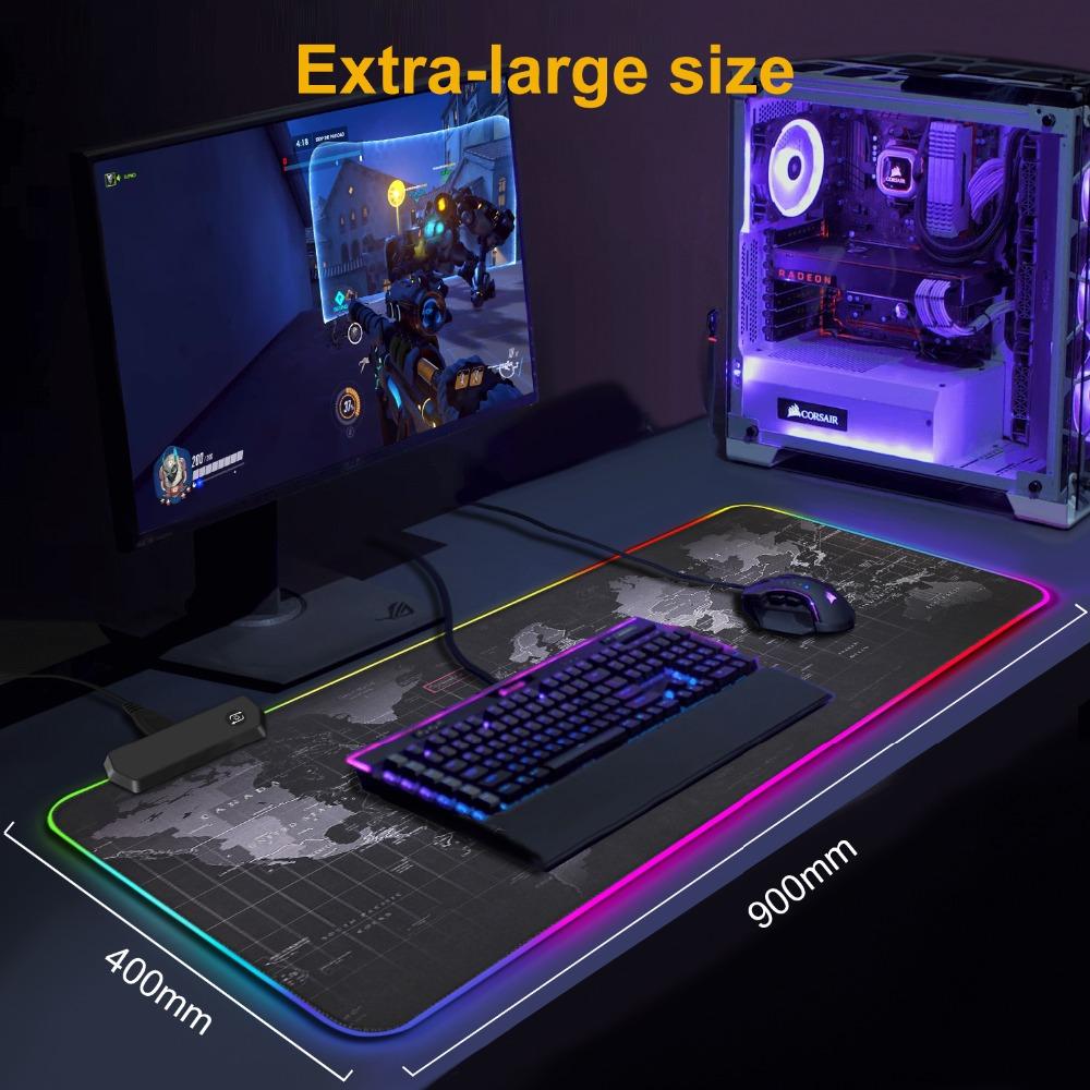 RGB Miếng Lót Chuột Chơi Game Mousepad Game Thủ Lớn Để Bàn Backlit Thảm Máy Tính Led Bề Mặt Thảm Cho Mause Ped Xl Deskpad tấm Bảo Vệ