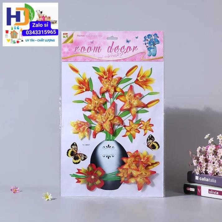 Tranh Dán Tường 3D Hình Bình Hoa, Có Sẵn Keo Dán, Đủ 12 Mẫu Bình Hoa Đẹp Mắt