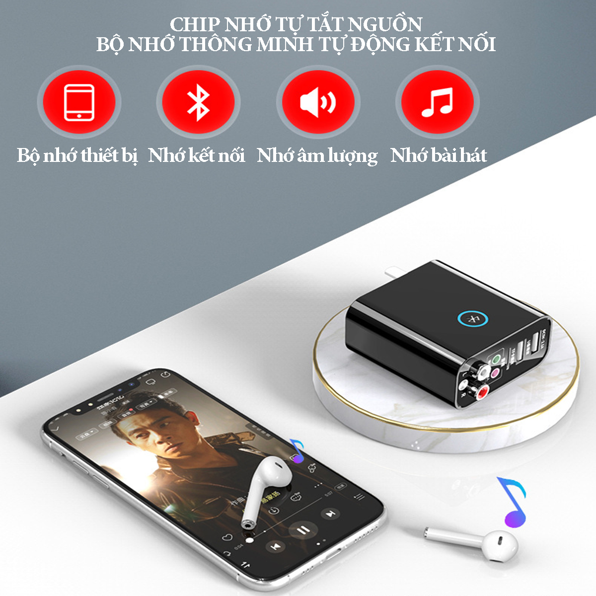 Bộ chuyển đổi âm thanh Moregax K16 thu phát sóng bluetooth với 6 chức năng 3 ngõ vào hỗ trợ cổng USB sạc nhanh QC2.0