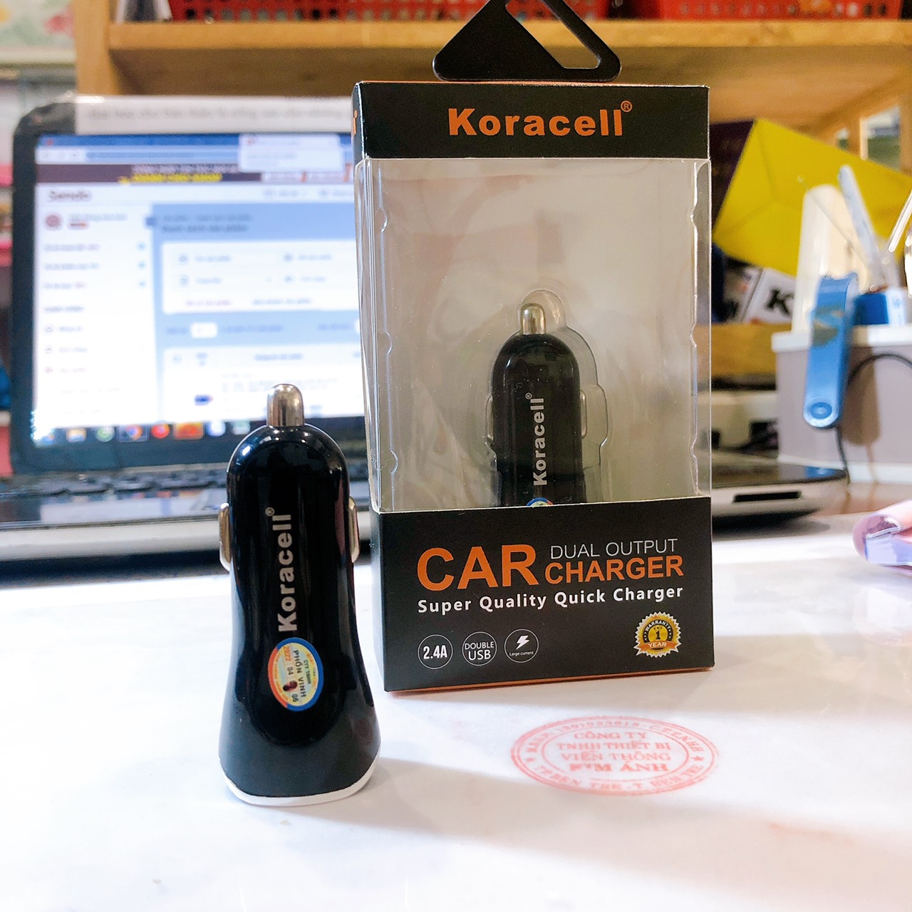 Sạc xe hơi Koracell 2,4A có 2 cổng USB hàng chính hãng bảo hành 12 tháng
