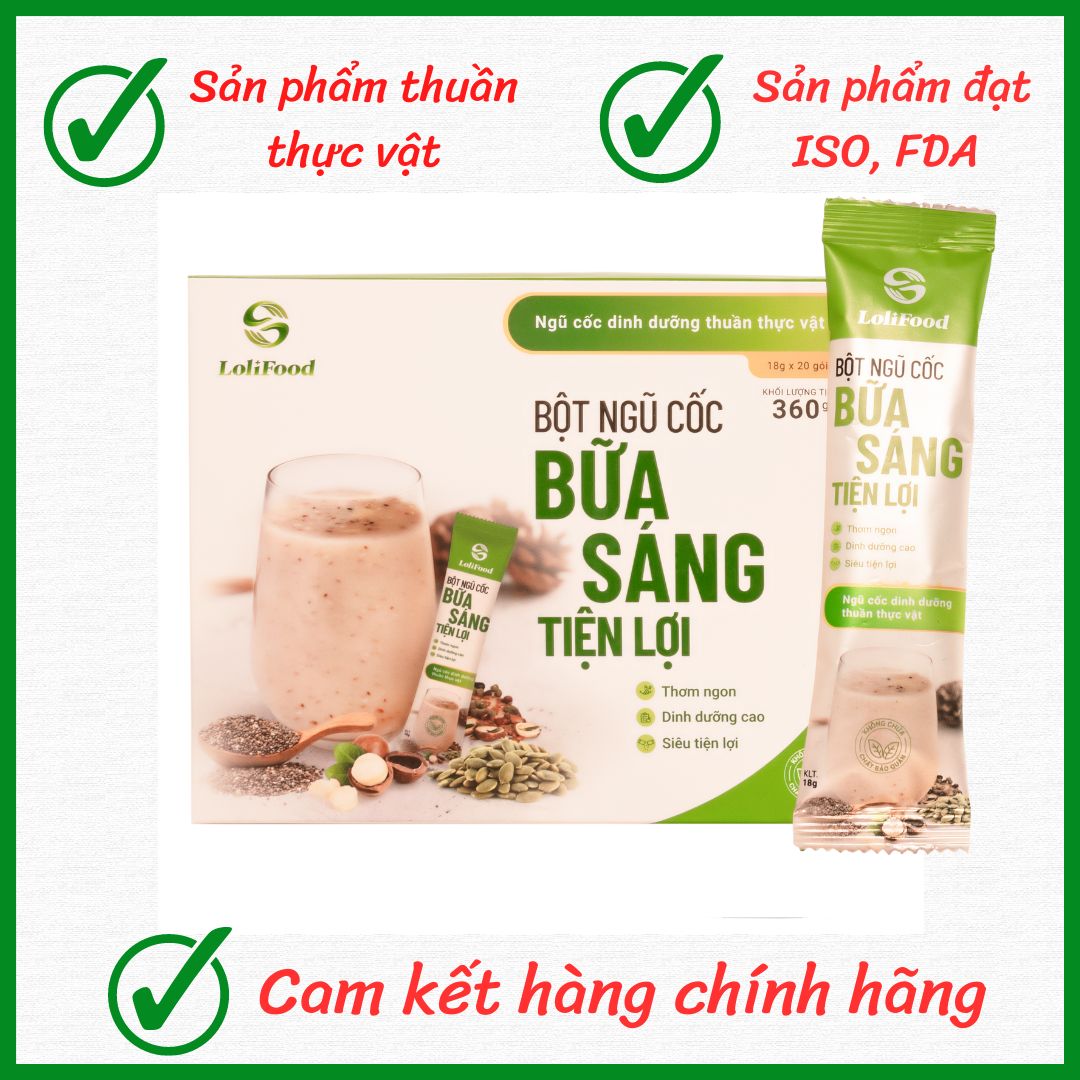 Ngũ cốc ăn sáng hộp 20 gói x 18gr - Ngũ cốc tiện lợi bổ sung năng lượng mỗi ngày dùng cho mọi đối tượng từ 2 tuổi trở lên