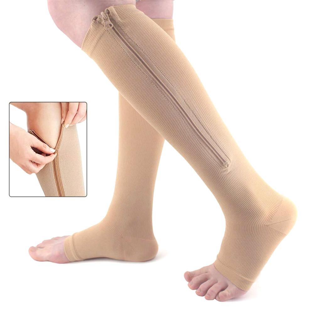 1 cặp khóa kéo khóa khóa khóa khóa kéo khóa Zipper khóa hỗ trợ chân chuyên nghiệp Tất áp lực Vớ thể thao với zip Color: Black Size: S M