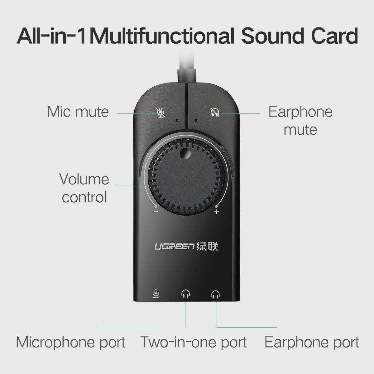 Cáp chuyển USB sang 3.5mm Loa và Mic Có Volume control UGREEN - Hàng Chính Hãng