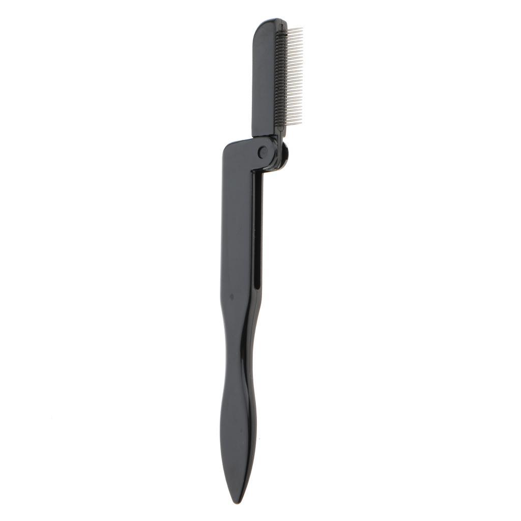 2x Travel Folding Mascara Eyelash Comb Eyebrow Shaping Brush w/ Steel Teeth