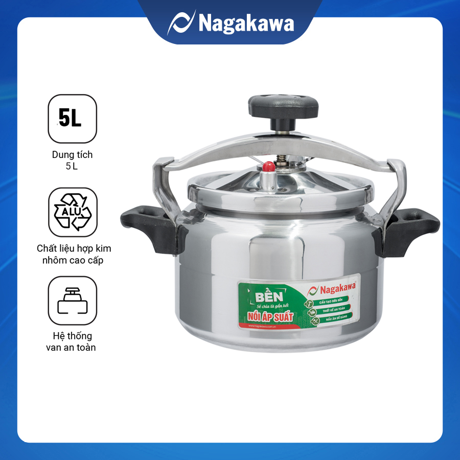 Nồi Áp Suất Cơ Nagakawa NAG1451  - Làm Bằng Hợp Kim Nhôm Cao Cấp Siêu Bền - Dùng Với Bếp Gas, Bếp Hồng Ngoại - Hàng Chính Hãng