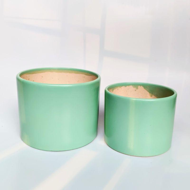 Chậu sứ trồng cây hình trụ trơn, men lạnh, nhiều màu sắc