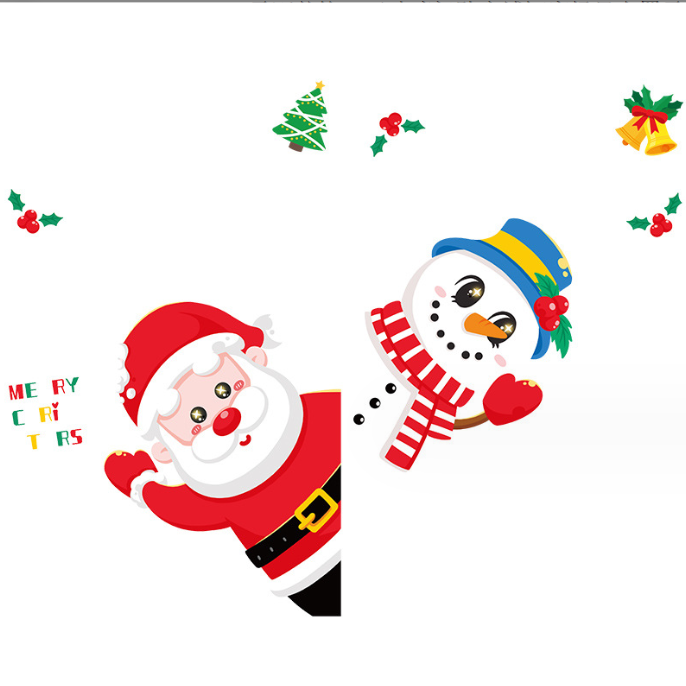 Decal trang trí dán tường Noel - Hít tĩnh điện - Người tuyết và ông già Noel chào đón lễ