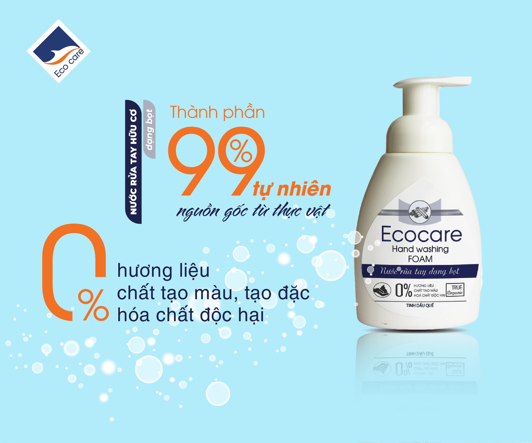 Nước Rửa Tay Bồ Hòn Hữu Cơ ECOCARE 1 lít - Sạch khuẩn, chăm sóc da tay, tinh dầu khử mùi - Nhài