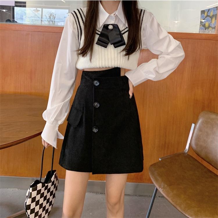 Chân Váy Chữ A Ngắn CHIPY Chất Nhung Tăm Giả Váy Phong Cách Hàn Quốc Ulzzang Kiểu Vintage Màu Kem Đen Bò Siêu Dễ Thương