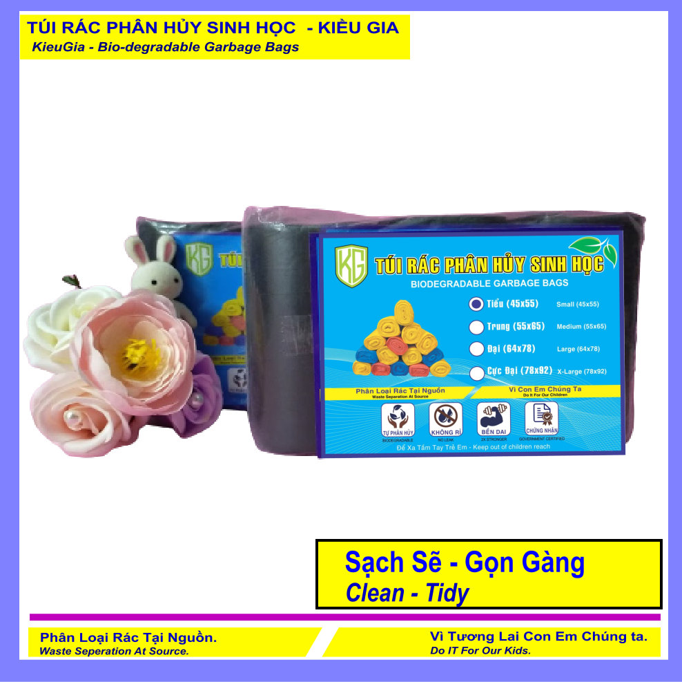 2 Kí Bao Rác Tự Hủy Sinh Học - Phân Hủy Sinh Học - Dạng Cuộn - 4 Size - MÀU VÀNG/ Set 2 Kilograms Of Bio-degradable Trash Bags - In Rolls - 4 Sizes - COLOR BLACK