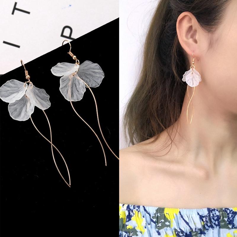 1 Đôi Bông Tai Dài Hình Cánh Hoa Bằng Kim Loại Thời Trang Cho Nữ