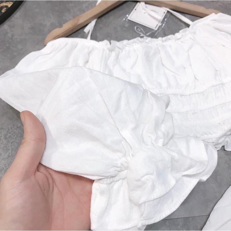 Áo croptop trắng đũi buộc dây