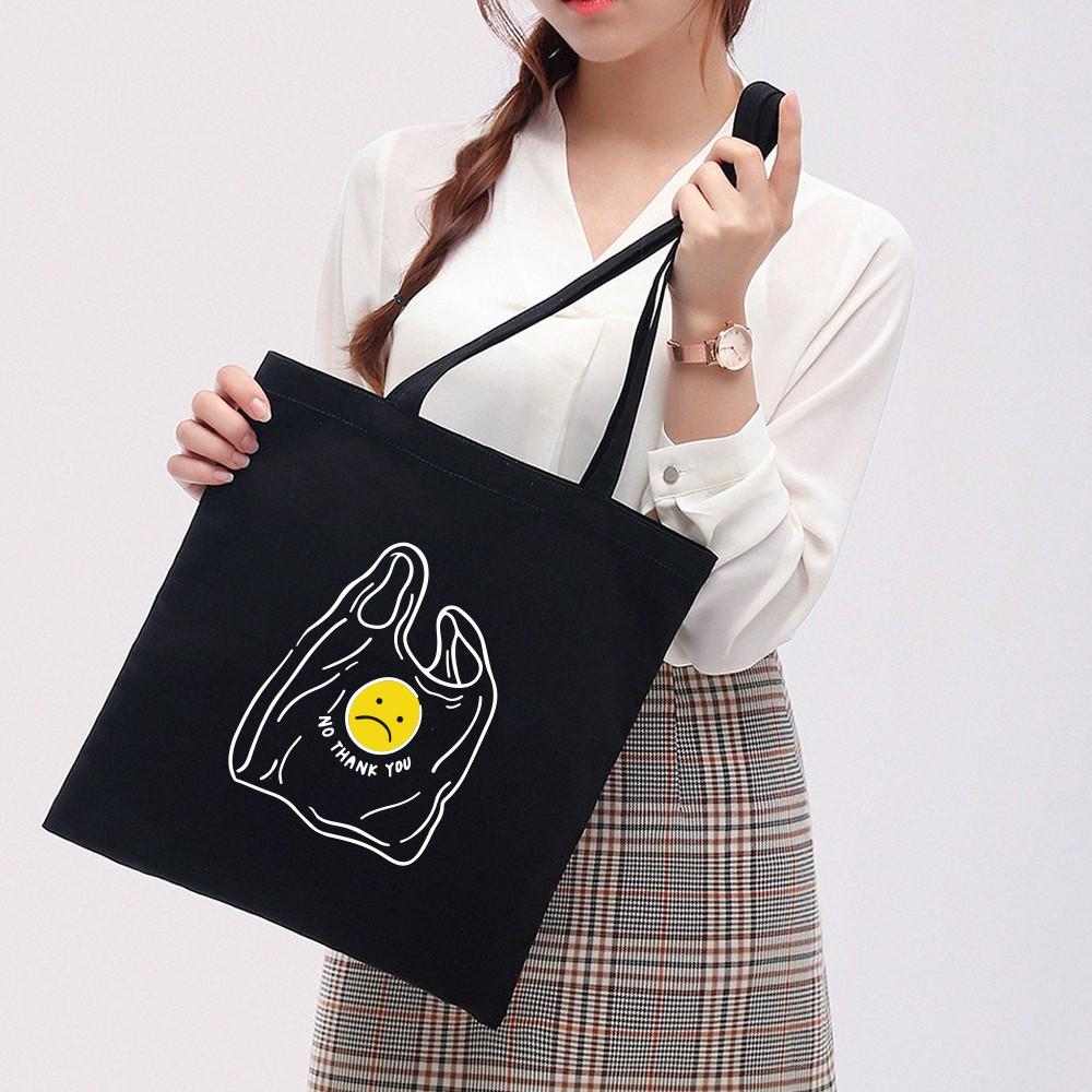 Túi Tote Vải Canvas Ginko kiểu basic có dây kéo khóa miệng túi( có túi con bên trong) đựng vừa laptop 14 inch và nhiều đồ dùng khác Phong Cách ulzzang Hàn Quốc In Hình No plastic bag B19