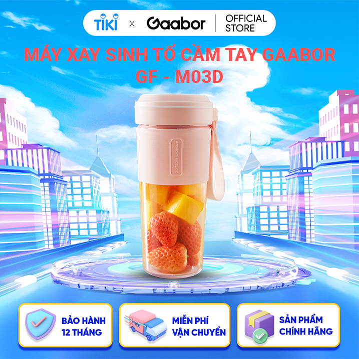 Máy xay sinh tố cầm tay Gaabor GF-M03D dung tích 300ml nhỏ gọn pin sạc cổng USB tiện lợi - Hàng chính hãng