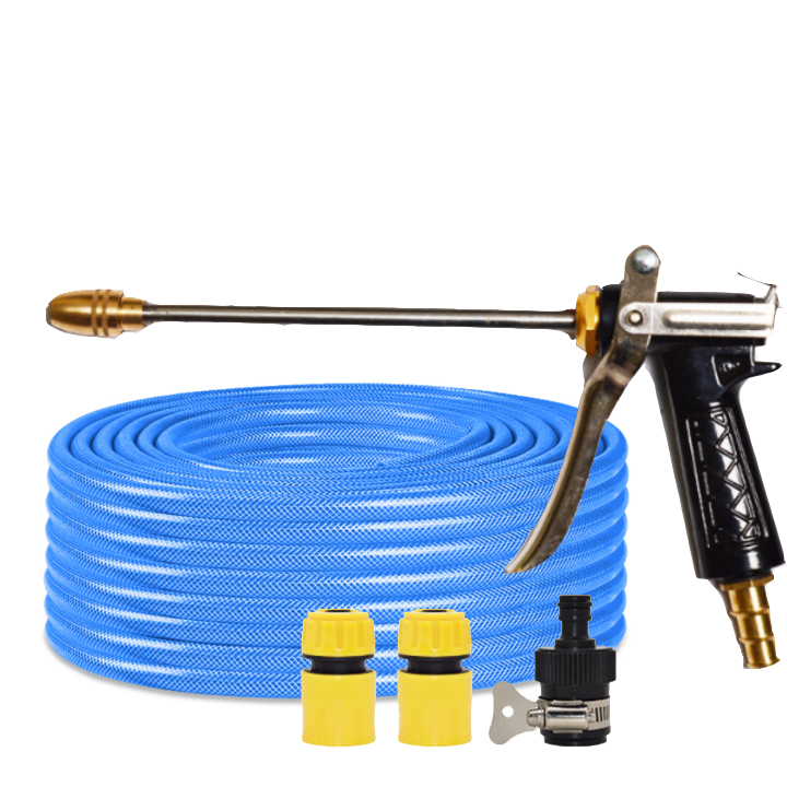Bộ dây vòi xịt nước rửa xe, tưới cây đa năng, tăng áp 3 lần, loại 15m 206318 đầu đồng, cút, nối đen