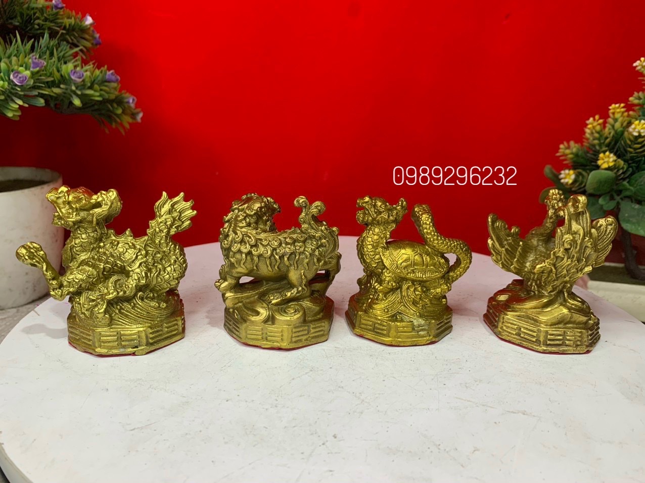 Bộ Tượng Tứ Linh phong thuỷ bằng đồng vàng