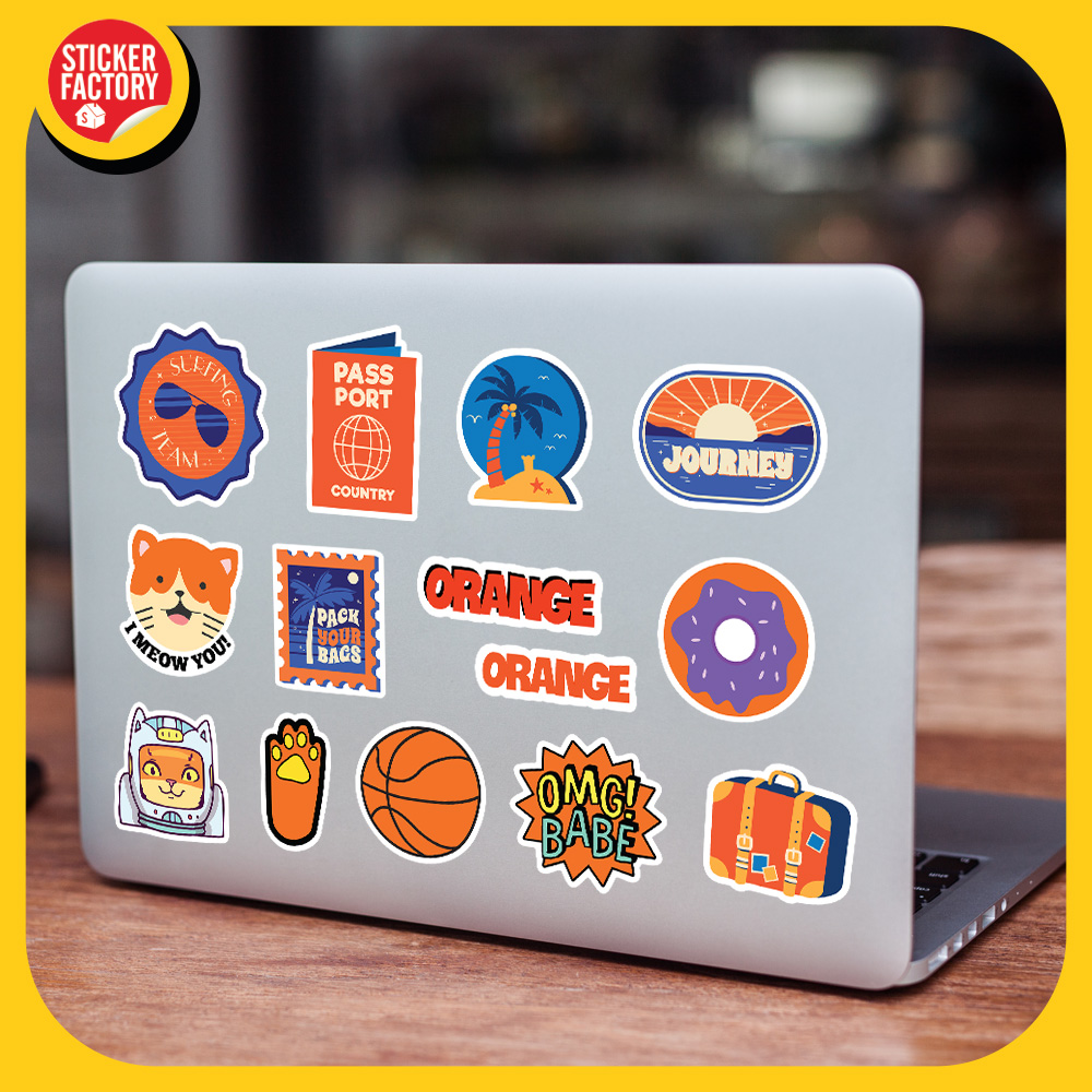 Orange - Set 100 sticker decal hình dán nón bảo hiểm, laptop, xe máy, ô tô - STICKER FACTORY
