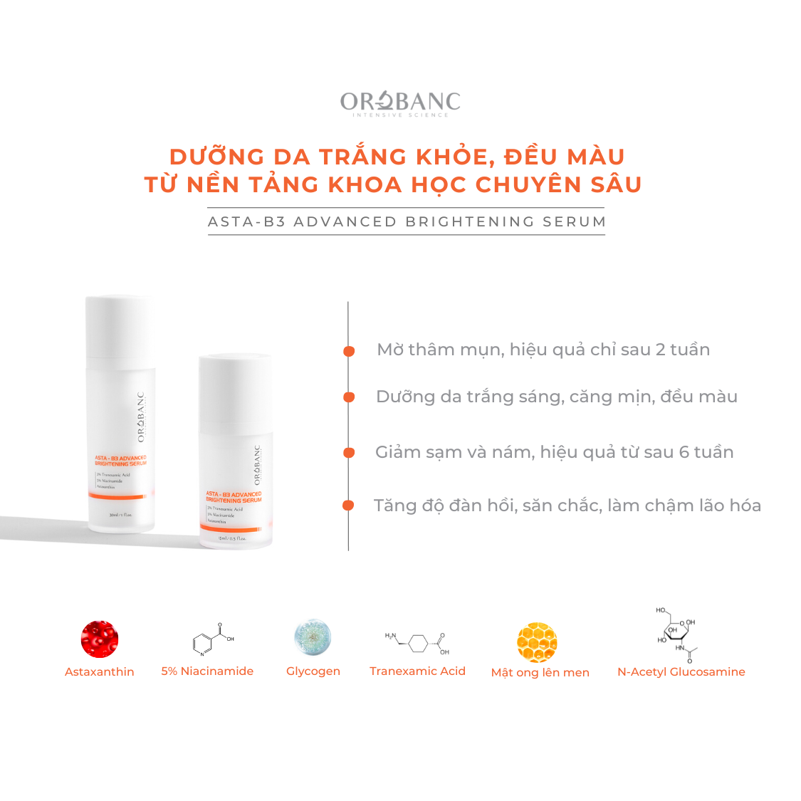 Tinh chất dưỡng trắng da khoa học chuyên sâu, mờ sạm, thâm, nám - Asta-B3 Advanced Brightening Serum 15ml