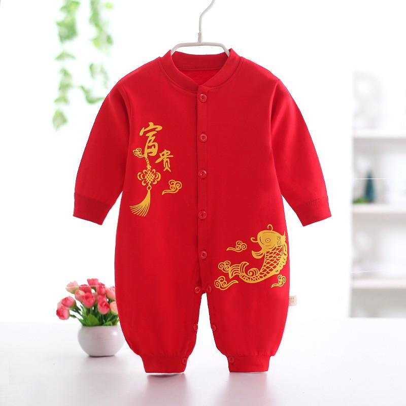 Quần áo tết cho bé  Bộ body đỏ hàng Quảng Châu xuất khẩu cho bé trai gái 0-1 tuổi năm 2020