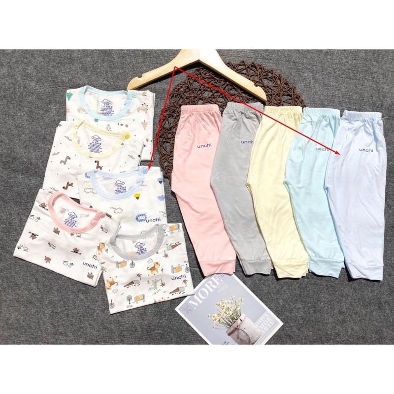 Bộ Dài Tay UC chất Peptit siêu Thoáng Mát Cổ Màu - Quần Màu Khuy Cài Vai Cho Bé 5-16kg